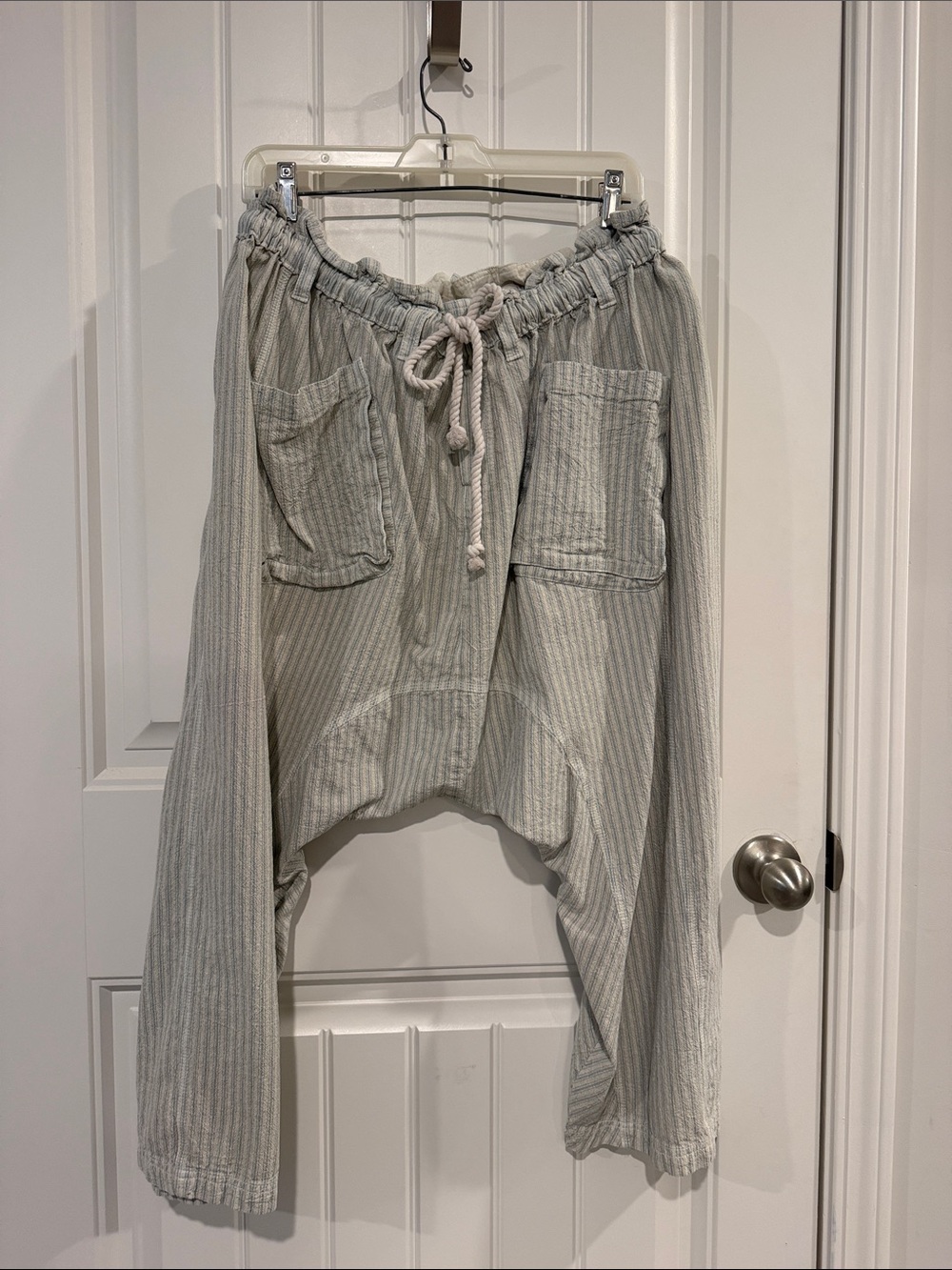 Free People Light Gray Striped Drawstring Joggers
